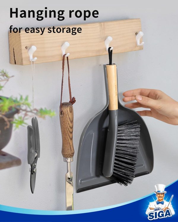MR.SIGA Dustpan and Brush Set, Portable Cleaning Brush and Dustpan Combo with Bamboo Handle, Black, 1 Set - Image 13