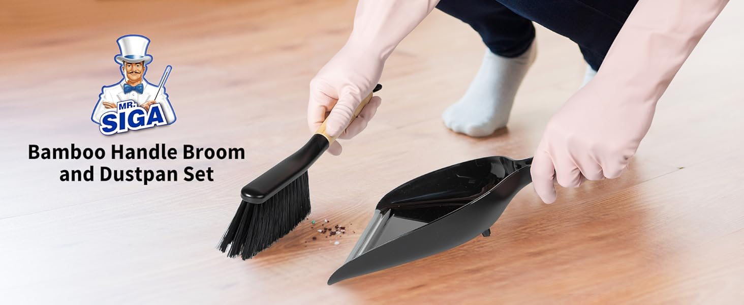 Bamboo Handle Broom and Dustpan Set
