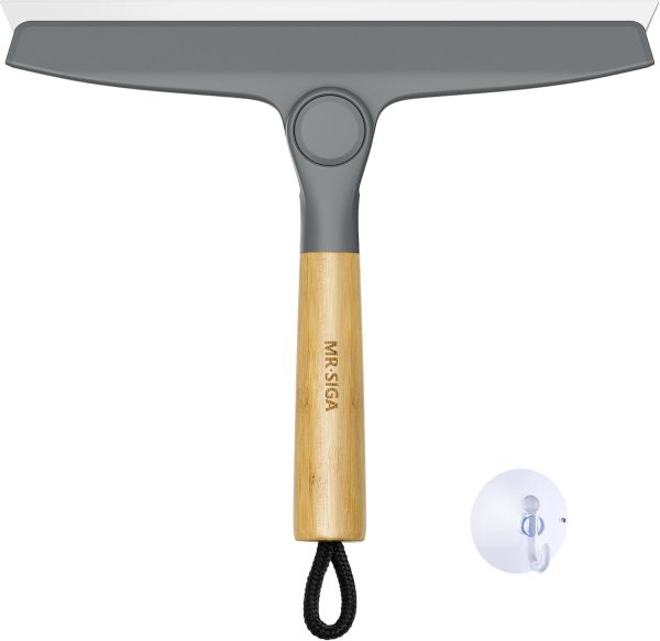MR.SIGA All Purpose Silicone Squeegee for Shower Door, Mirror, Glass, Streak Free Shower Squeegee, Pivoting Bamboo Handle, Includes 1 Suction Hook, 10 inch Wide, Black, 1 Pack - Image 8