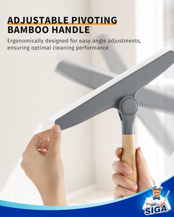 MR.SIGA All Purpose Silicone Squeegee for Shower Door, Mirror, Glass, Streak Free Shower Squeegee, Pivoting Bamboo Handle, Includes 1 Suction Hook, 10 inch Wide, Black, 1 Pack - Image 11