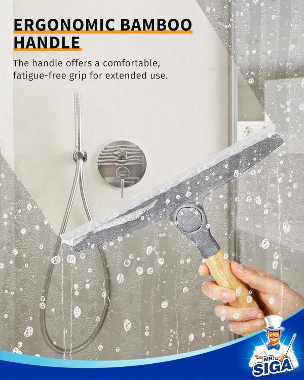 MR.SIGA All Purpose Silicone Squeegee for Shower Door, Mirror, Glass, Streak Free Shower Squeegee, Pivoting Bamboo Handle, Includes 1 Suction Hook, 10 inch Wide, Black, 1 Pack - Image 12