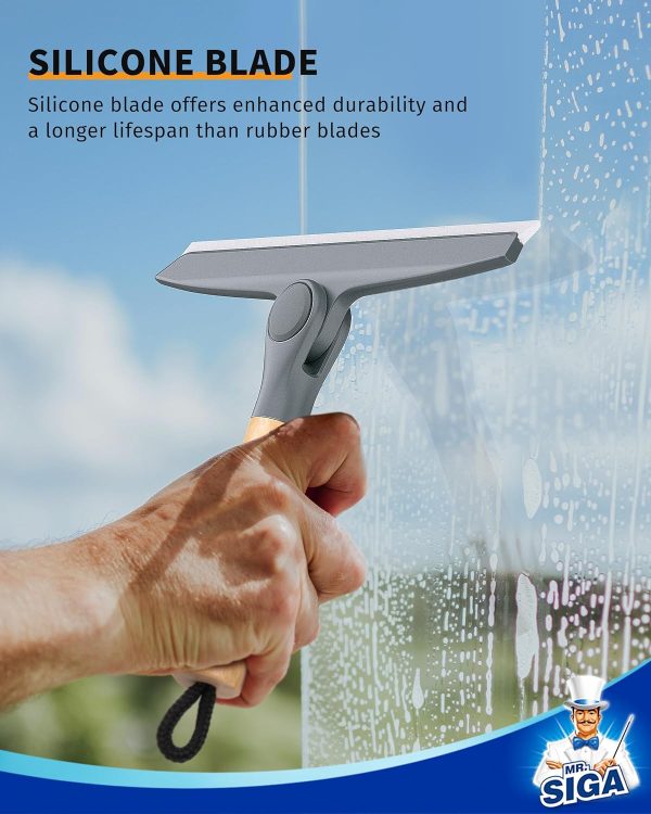 MR.SIGA All Purpose Silicone Squeegee for Shower Door, Mirror, Glass, Streak Free Shower Squeegee, Pivoting Bamboo Handle, Includes 1 Suction Hook, 10 inch Wide, Black, 1 Pack - Image 13