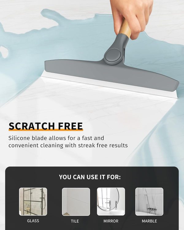 MR.SIGA All Purpose Silicone Squeegee for Shower Door, Mirror, Glass, Streak Free Shower Squeegee, Pivoting Bamboo Handle, Includes 1 Suction Hook, 10 inch Wide, Black, 1 Pack - Image 14