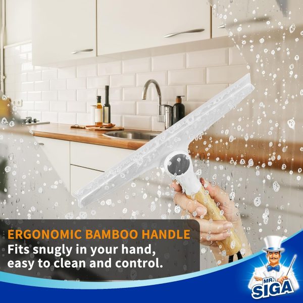 MR.SIGA All Purpose Silicone Squeegee for Shower Door, Mirror, Glass, Streak Free Shower Squeegee, Pivoting Bamboo Handle, Includes 1 Suction Hook, 10 inch Wide, Black, 1 Pack - Image 19