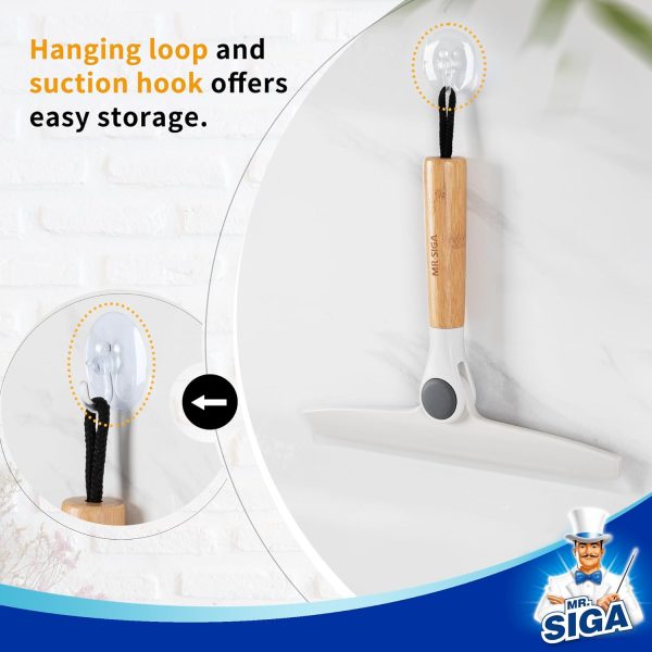 MR.SIGA All Purpose Silicone Squeegee for Shower Door, Mirror, Glass, Streak Free Shower Squeegee, Pivoting Bamboo Handle, Includes 1 Suction Hook, 10 inch Wide, Black, 1 Pack - Image 20