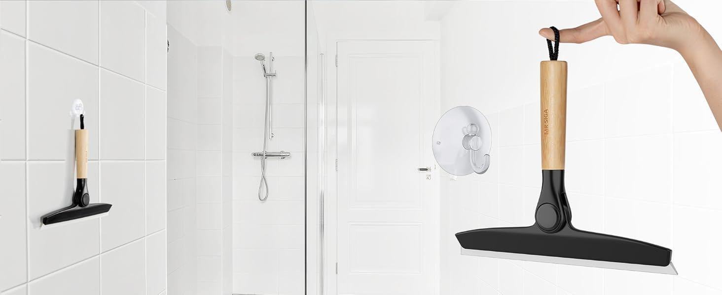 MR.SIGA Pivoting Shower Squeegee with Bamboo Handle