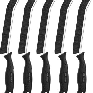 MR.SIGA Crevice Cleaning Brush with Handle, Heavy Duty Scrub Brush for Deep Cleaning, Flexible Grout Cleaner Brush, 5 Pack, Black