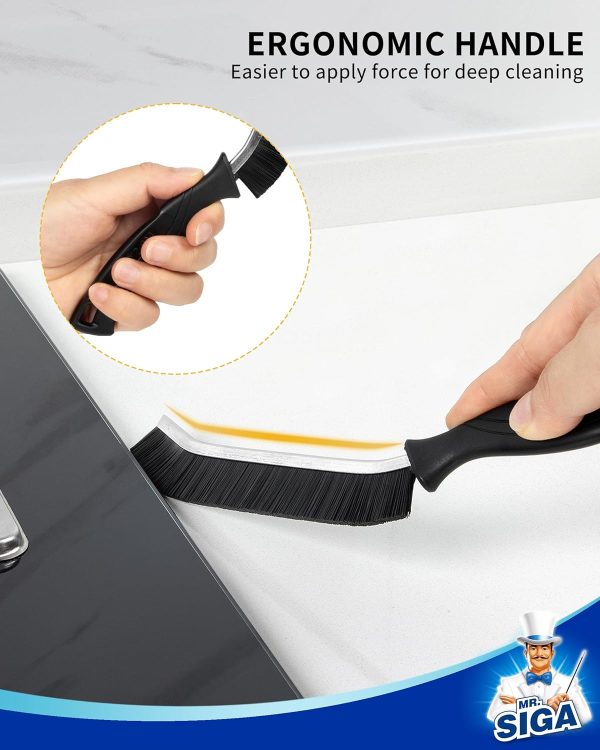 MR.SIGA Crevice Cleaning Brush with Handle, Heavy Duty Scrub Brush for Deep Cleaning, Flexible Grout Cleaner Brush, 5 Pack, Black - Image 3