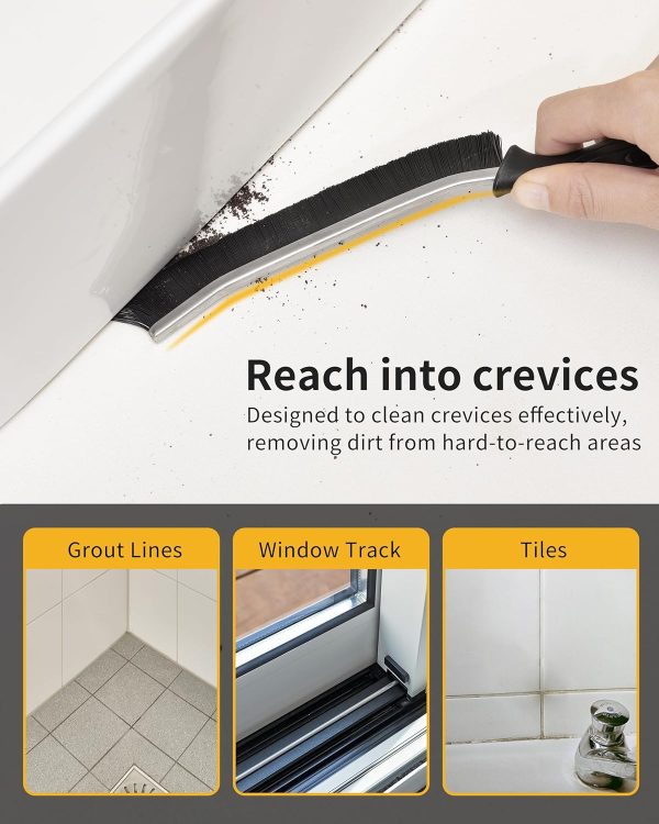 MR.SIGA Crevice Cleaning Brush with Handle, Heavy Duty Scrub Brush for Deep Cleaning, Flexible Grout Cleaner Brush, 5 Pack, Black - Image 4