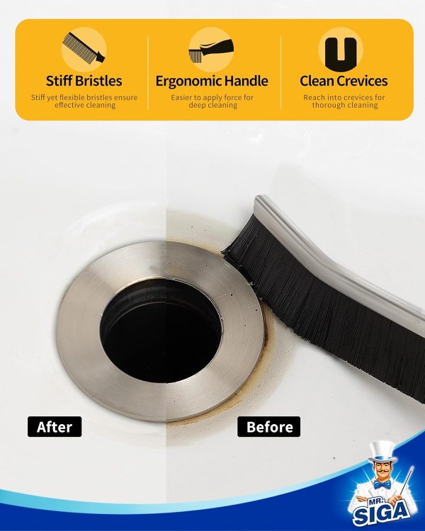 MR.SIGA Crevice Cleaning Brush with Handle, Heavy Duty Scrub Brush for Deep Cleaning, Flexible Grout Cleaner Brush, 5 Pack, Black - Image 5