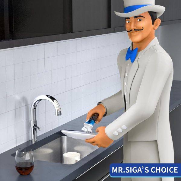 MR.SIGA Soap Dispensing Dish Brush, Kitchen Brush for Pot Pan Sink Cleaning, Black - Image 2
