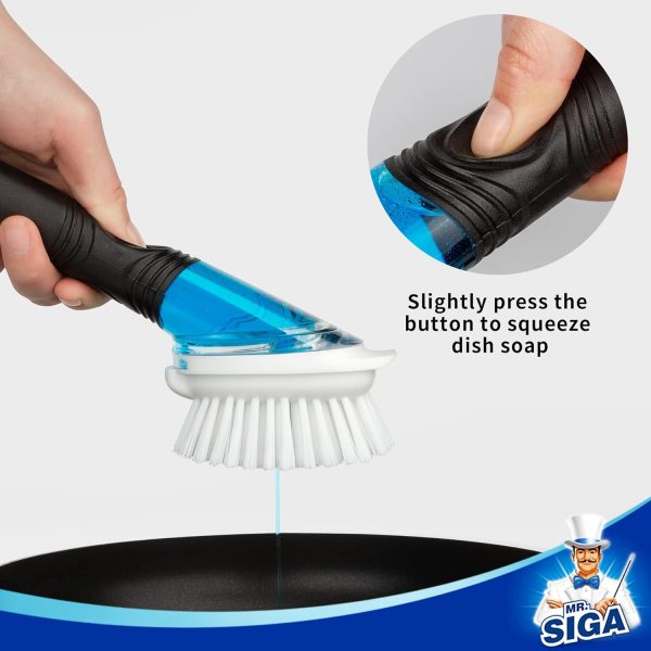 MR.SIGA Soap Dispensing Dish Brush, Kitchen Brush for Pot Pan Sink Cleaning, Black - Image 3